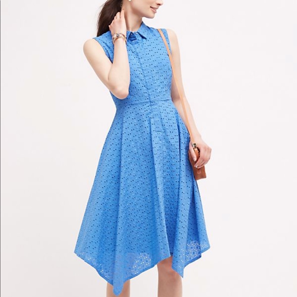 Anthropologie Blue Eyelet Dress
